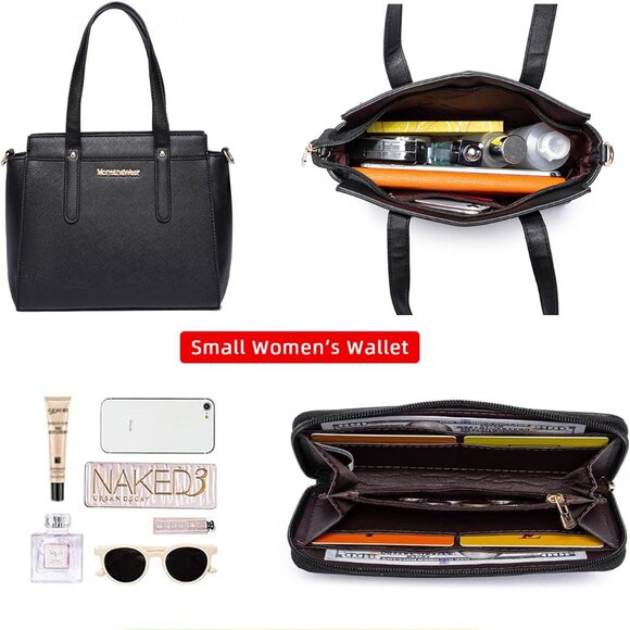 Chic 3PCS Black Handbag Collection: Tote, Medium Purse & Wallet - Perfect Gift - Picture 5 of 6